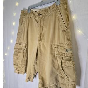 VTG Y2K UNIONBAY Khaki Tan Baggy Cargo Shorts Size 32 100% Cotton Preppy Skater